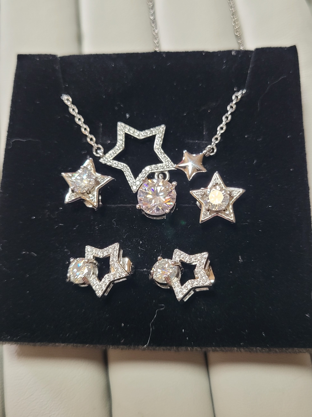 Silver And Moissanite Star Necklace and Earring Set